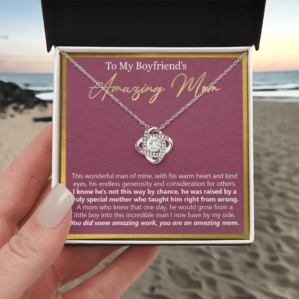 To My Boyfriends Mom Necklace From Girlfriends Mom, Love Knot Necklace Gifts For Boyfriends Mom, Boyfriends Amazing Mom Necklace Gift On Birthday Gift Mothers Day Presents For Mom Necklace For Women
