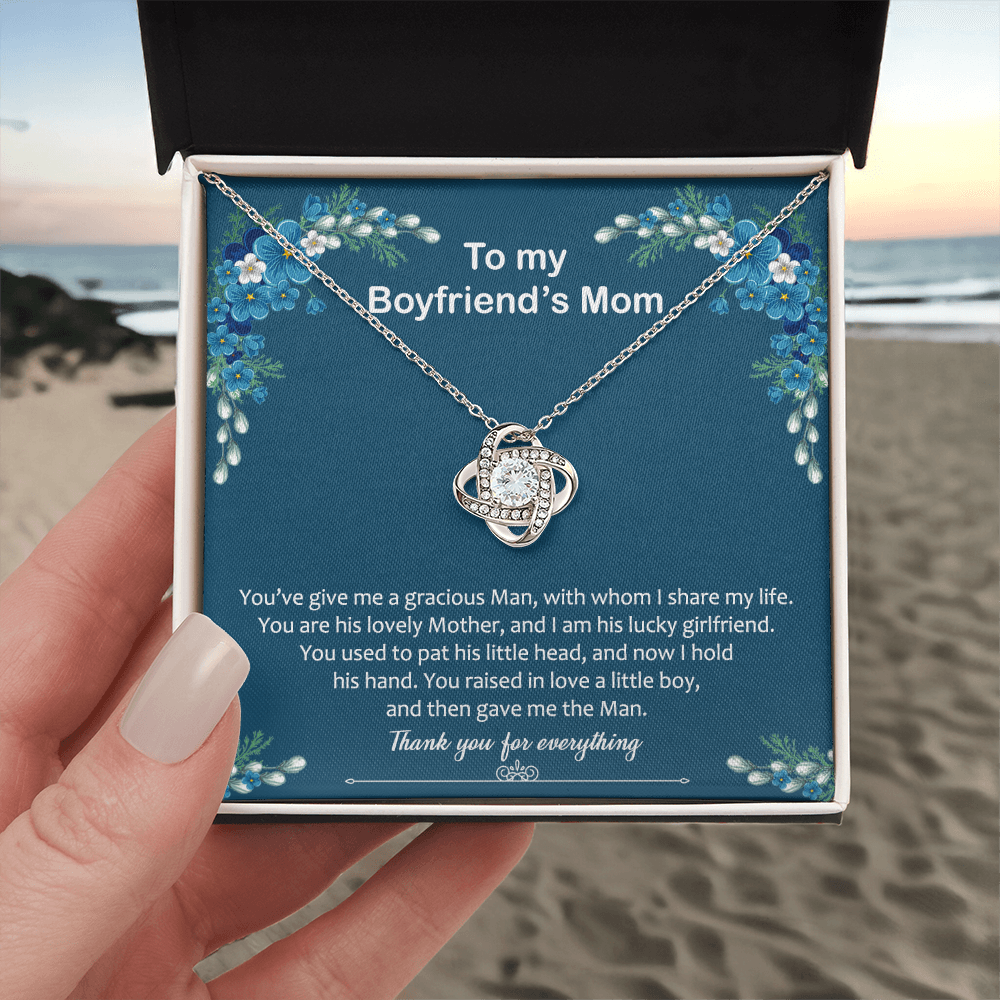 To My Boyfriend Mom Necklace From Girlfriend,  Thank You For Everything Boyfriend's Mom Gift Necklace, Love Knot Necklaces For Boyfriends Mom Gift On Christmas, Mothers Day Jewelry For Her