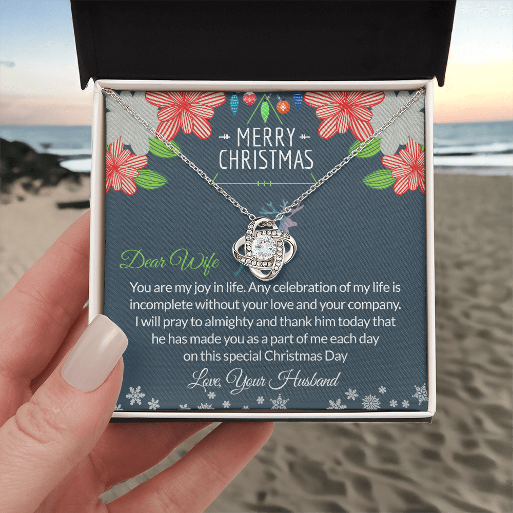 Dear Wife Gift Necklace, To My Wife Necklace From Husband, Merry Christmas Necklace Gift For Wife, Husband To Wife Love Knot Pendant, Christmas Necklace For Wife Christmas, Jewelry Gift For Women
