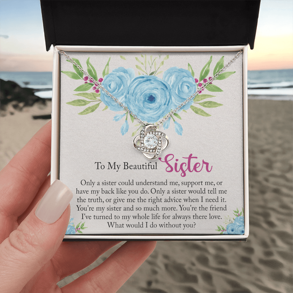 The Love Knot Necklace Gift For Sister, To My Beautiful Sister Love Knot Necklace From Sister, Brother, Love Knot Pendant For My Beautiful Sister, Gift Necklace On Birthday Anniversary, Christmas