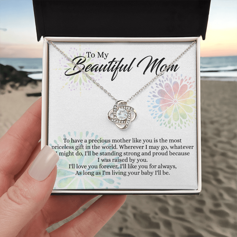 Beautiful Mom Gift Necklace, To My Beautiful Mom Love Knot Necklace From Daughter, Necklace Gift For Mom Mother's Day Necklace Gift For Mom Birthday Gift For Mom Anniversary Jewlry Gift For Women