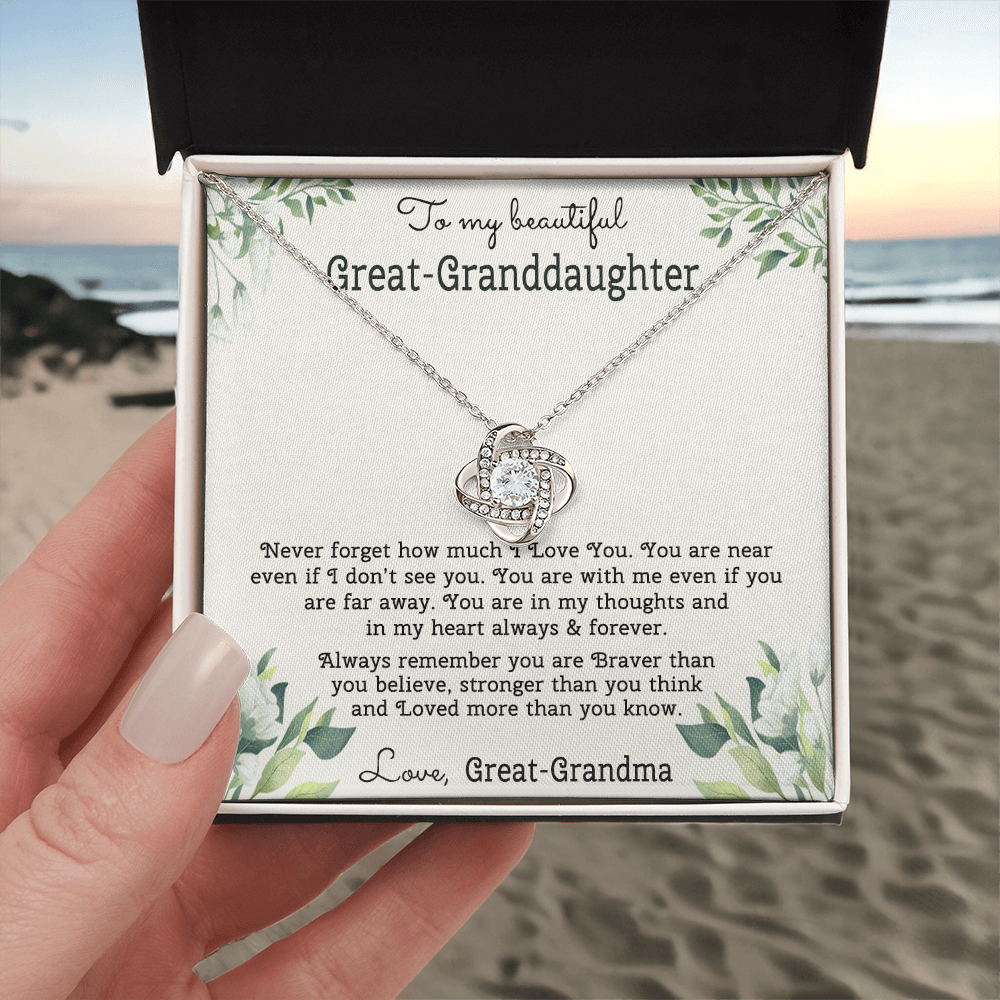 To My Beautiful Great Grnddaughter Necklace From Great Grandma Love Knot Necklace For Granddaughter, Never Forget Necklace For Granddaughter, Our Granddaughter Jewelry Gift For Girls, Littler Girl