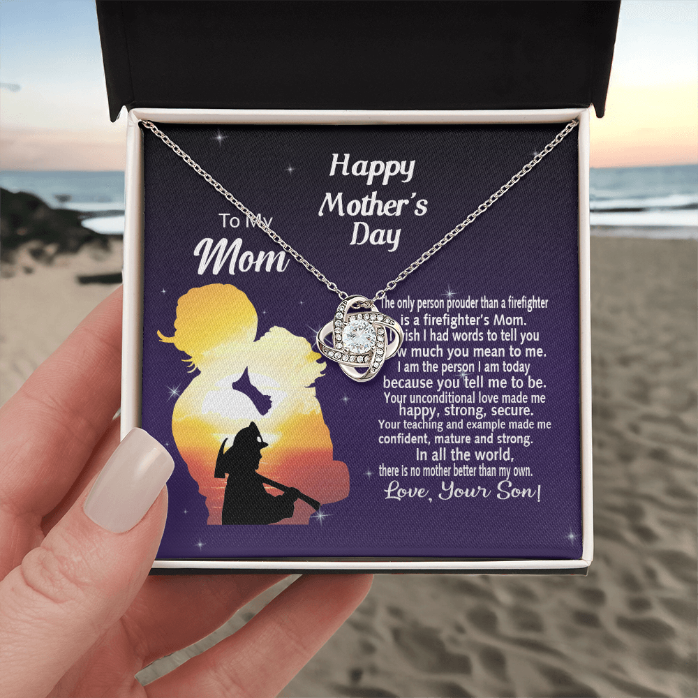 Firefighter's Mom Gift Necklace, Happy Mother's Day Necklace Gift For Mom, To My Mom Love Knot Necklace From Son Firefighter Necklace Gift For Mom Mother And Son Gift Necklace Jewelry Gift For Women
