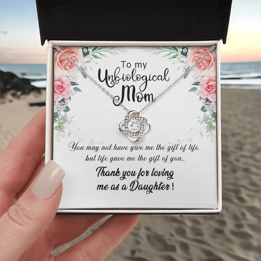 Unbiological Mom Gift Necklace, To My Unbiological Mom Love Knot Necklace From Daughter And Mother Gift Necklace, Bonus Mom Gift Necklace, Boyfriend's Mom Gift Necklace, Jewelry Gift For Women