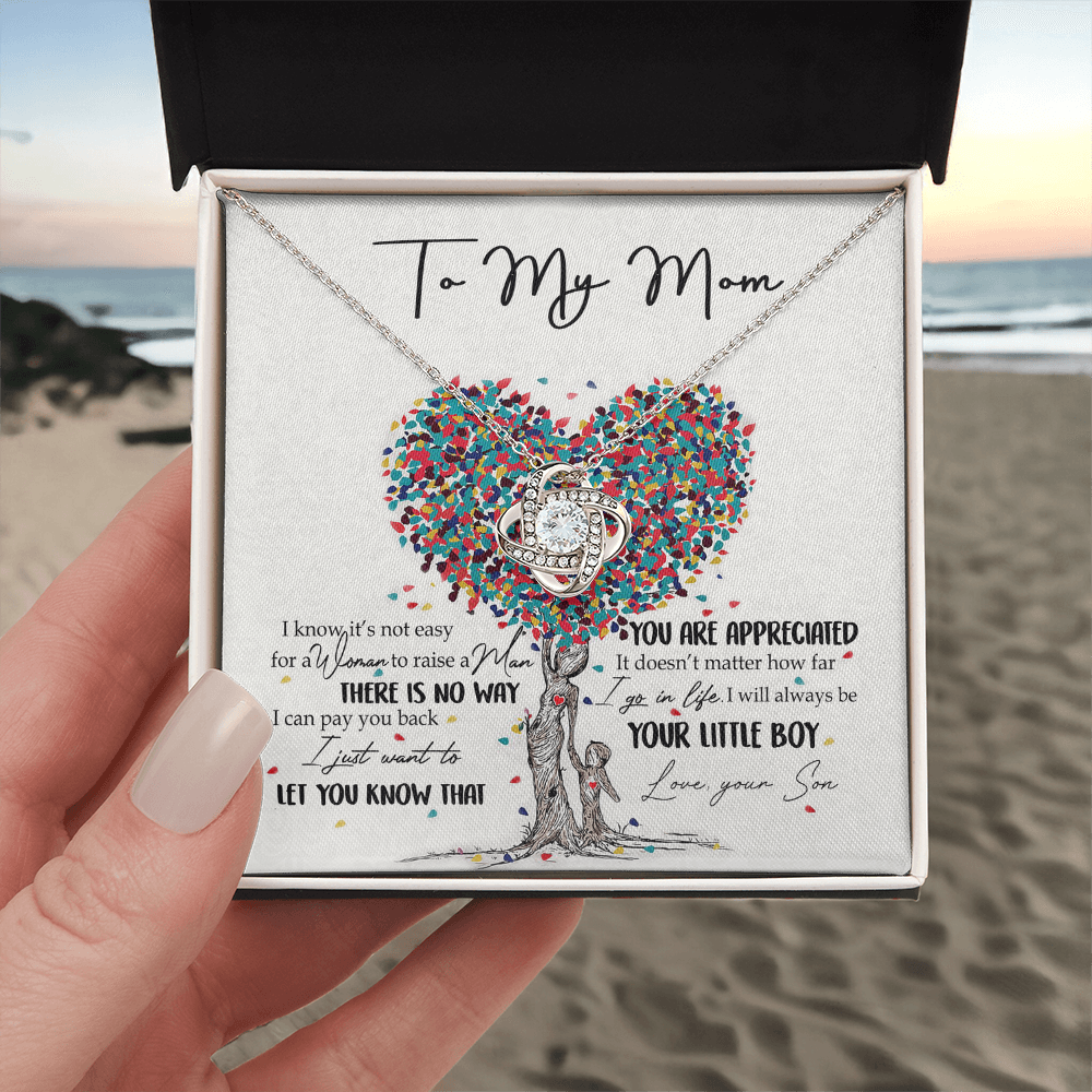 To My Mom Love Knot Necklace From Son, I Know It's Not Eeasy For A Women Necklace, Not Easy Gift Necklace For Mom, Mother And Son Gift Love Knot Pendant, Jewelry Gift For Women, Bonus Mom From Son