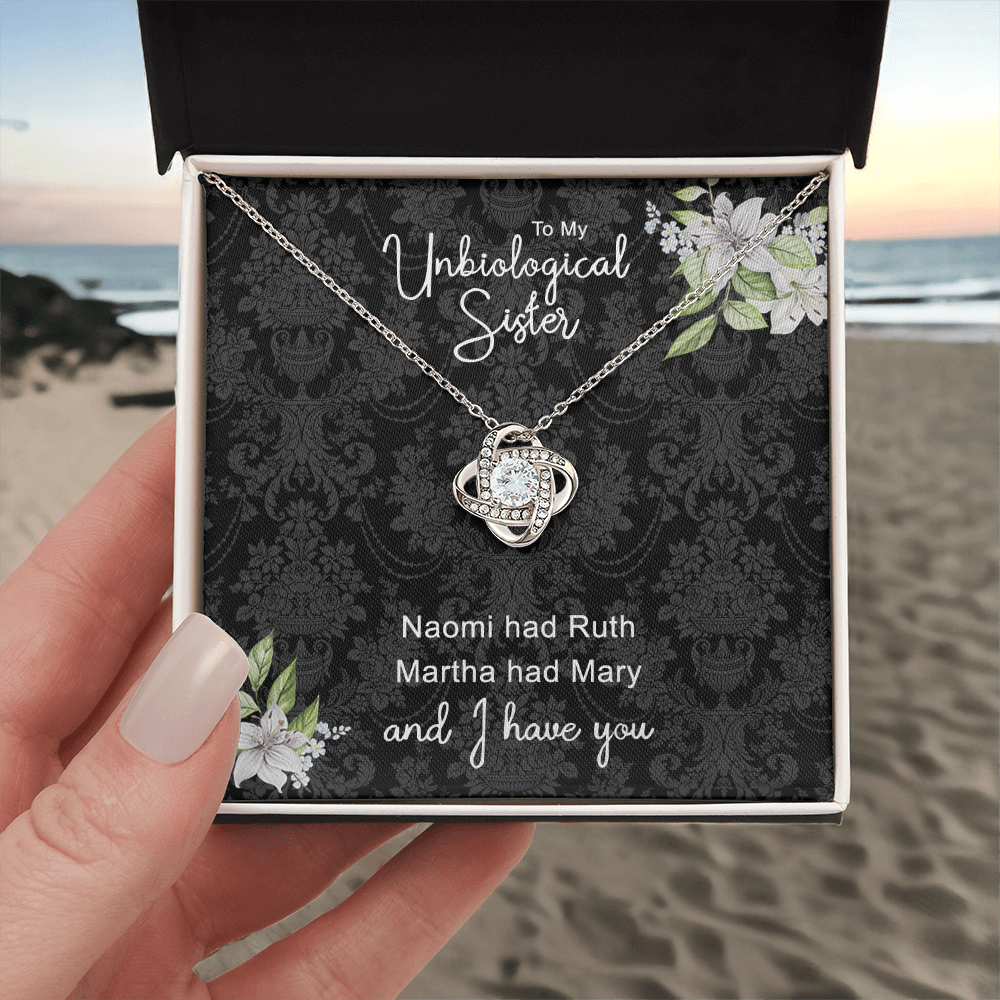 To My Unbiological Sister Love Knot Necklace From Sister, Bonus Sister Gift Necklace, Sister-in-Law Gift Pendant, Love Knot Jewelry For Unbiological Sister, Step Sister Soul Sister Martha Had Mary