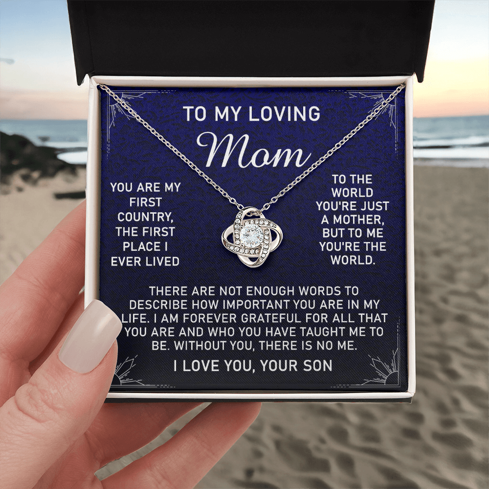 Loving Mom Gift Necklace, Mother's Day Jewelry Gift For Mom, To My Loving Mom Love Knot Necklace Gift for Mom, Birthday Gift Anniversary Mother And Son Gift Pendant, To My Mom Necklace from Son