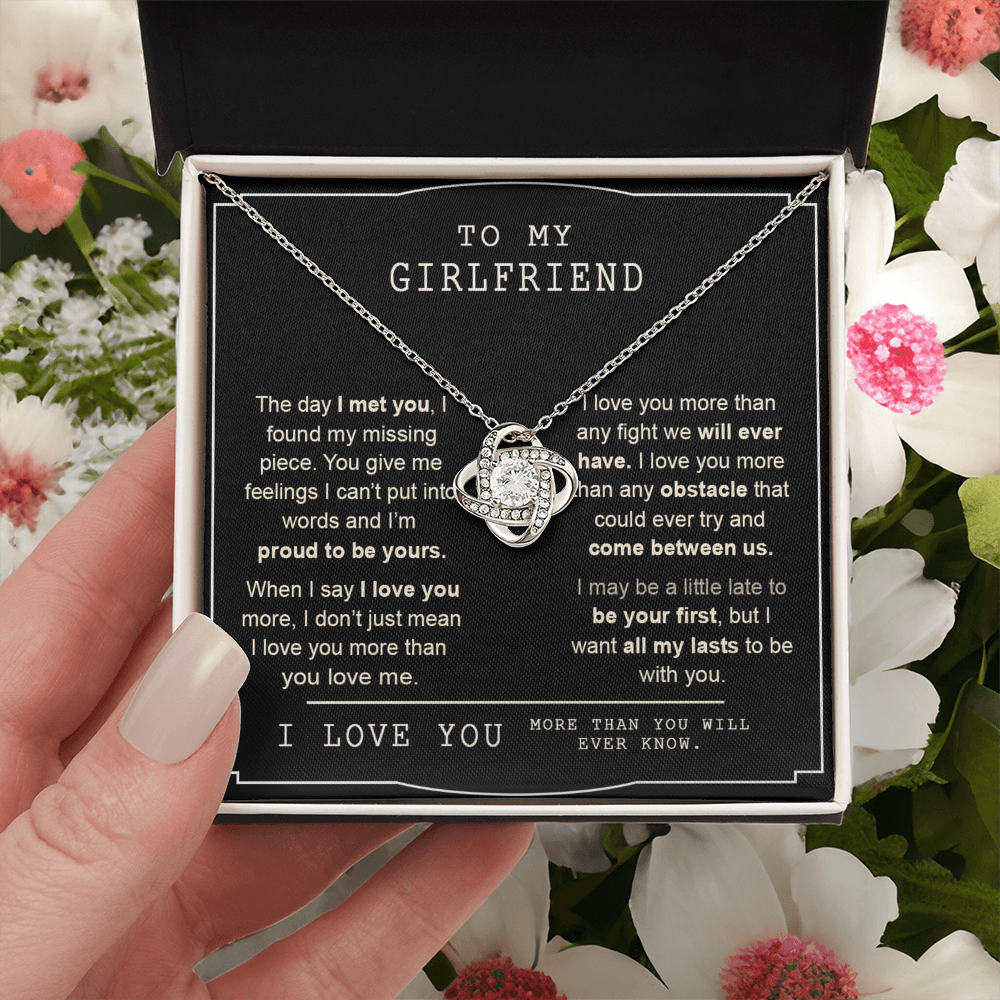 To My Girlfriend Necklace From Boyfriend, Jewelry Gift For Girls Girlfriends On Birthday, Anniversary, Christmas, Valentine With Meaningful Gift Love Knot Pendant, Message Card And Box For Her FBA