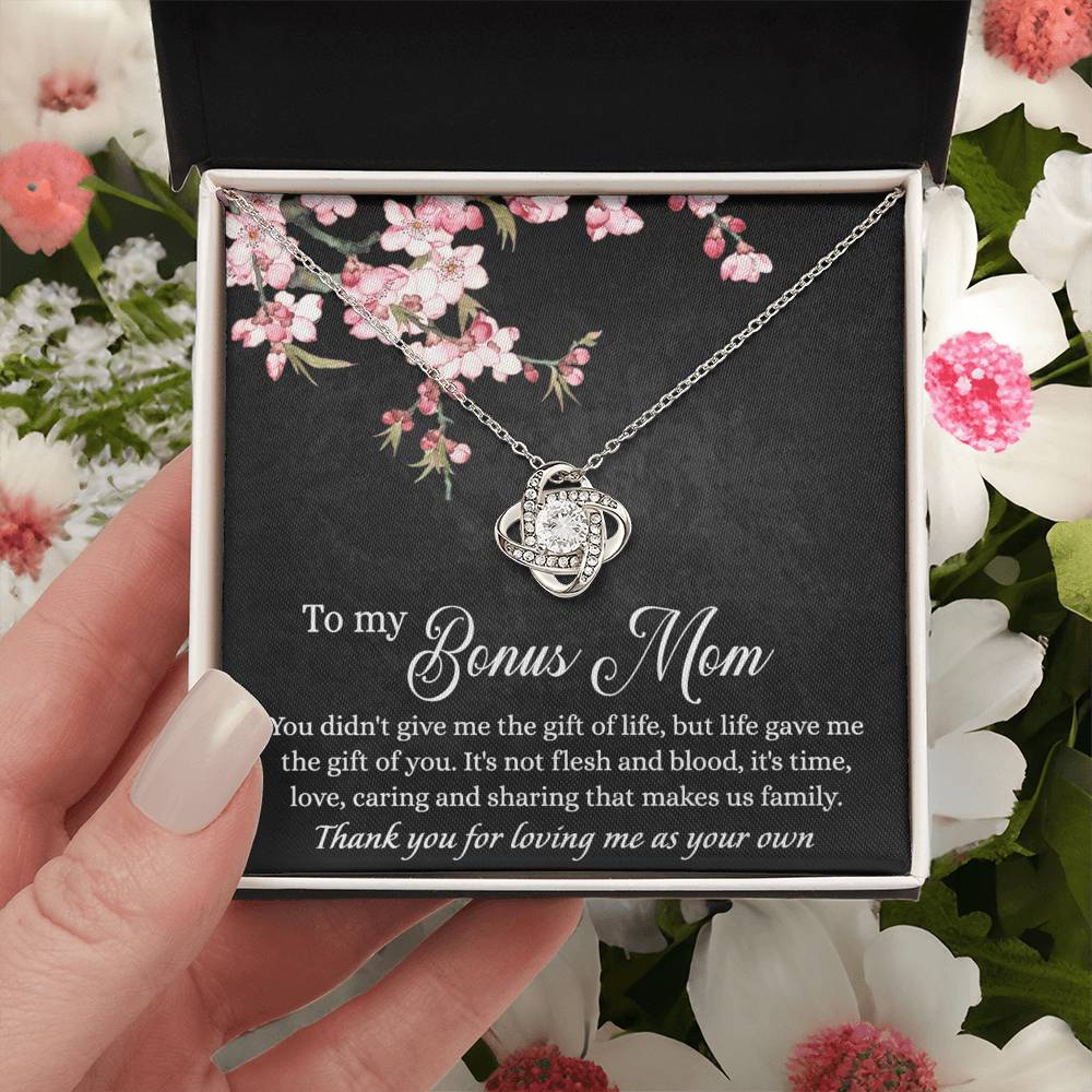Bonus Mom Gift Necklace, To My Bonus Mom Love Knot Necklace Gift For Mom Mother And Daughter Necklace Gift For Mom, Flower Necklace Gift For Mom, Bonus Mother Gift Necklace Jewelry Gift For Women Love Knot Necklace 6323