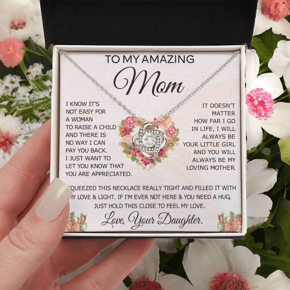 To My Amazing Mom Gift Necklace, Love Knot Necklace Gift For Amazing Mom - Mother Daughter Necklace Gifts For Mom On Birthday Christmas Mothers Day Present, Jewelry Gift For Women With Message Card