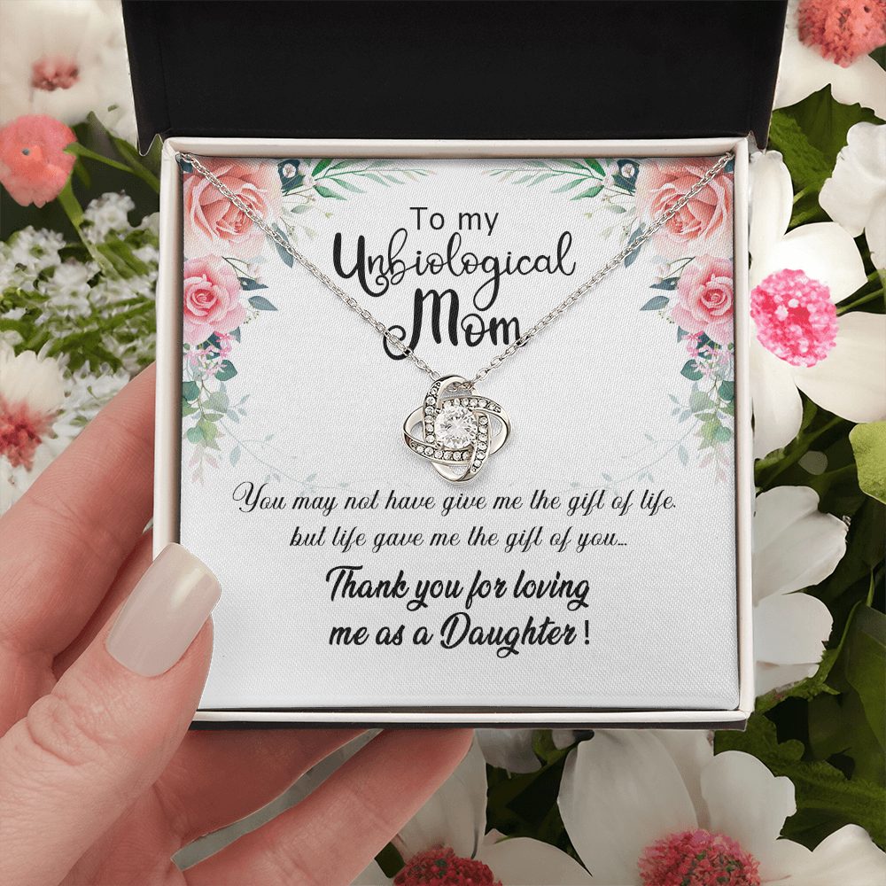 Unbiological Mom Gift Necklace, To My Unbiological Mom Love Knot Necklace From Daughter And Mother Gift Necklace, Bonus Mom Gift Necklace, Boyfriend's Mom Gift Necklace, Jewelry Gift For Women