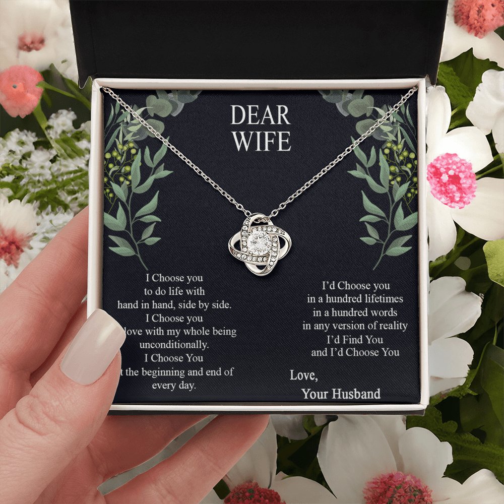 Dear Wife Necklace From Husband, Love Your Husband Necklace Gift For Wife, I Choose Gift Necklace, To My Wife Necklace Gift From Husband Love Knot Necklace Gift For Wife, Soulmate Gift Necklace