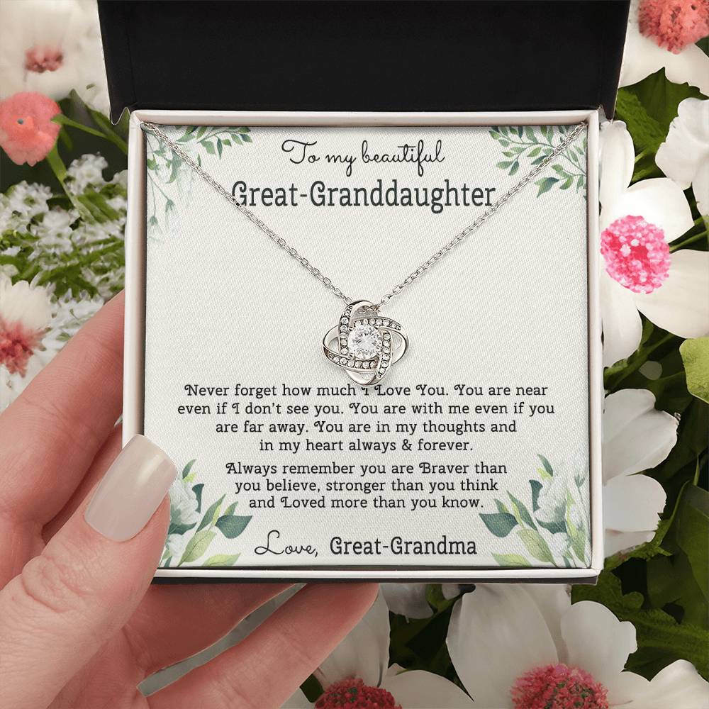 To My Beautiful Great Grnddaughter Necklace From Great Grandma Love Knot Necklace For Granddaughter, Never Forget Necklace For Granddaughter, Our Granddaughter Jewelry Gift For Girls, Littler Girl