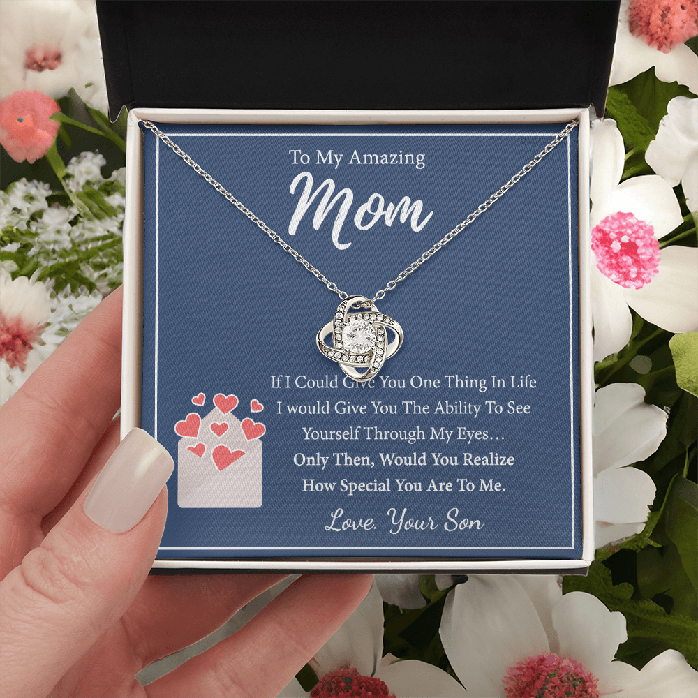 To My Amazing Mom Necklace From Son, Necklace Gift On Birthday Gift Anniversary Mother's Day Necklace For Mom Love Knot Necklace From Son, Jewelry Gift For Women, Mother, Mom And Son Necklace
