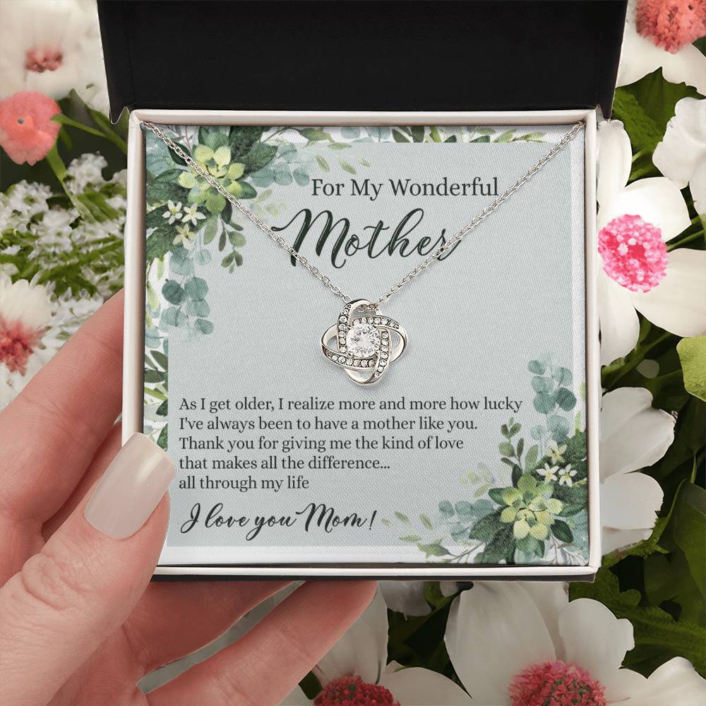 To My Wonderful Mother Love Knot Necklace With Message Card And Gift Box for Mom, Birthday Gift Necklace From Daughter, Mothers Day Necklace Gift for Mom, Thank You Gift Necklace Gift For Women Love Knot Necklace 6323