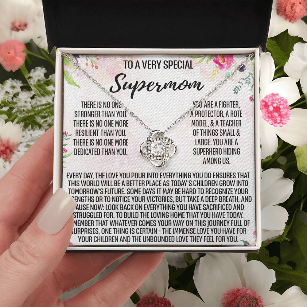1To My Super Mom Necklace, To A Very Special Supermom Mom Necklace From Daughter, Gift for Single Mother Necklace Present for Single Mother Gift Necklace, Mother's Day Gift Mom Jewelry for Women Love Knot Necklace 6323