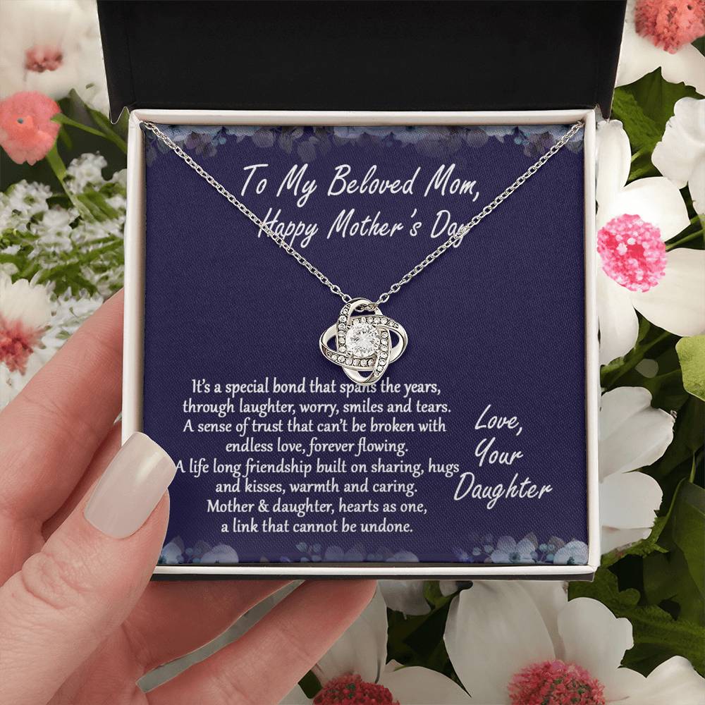 Beloved Mom Gift Necklace, Happy Mother's Day Necklace Gift For Mom, To My Beloved Mom Love Knot Necklace From Daughter And Mother Pendant, It's A Special Bond Necklace Gift For Mom, Jewelry Gift Love Knot Necklace 6323