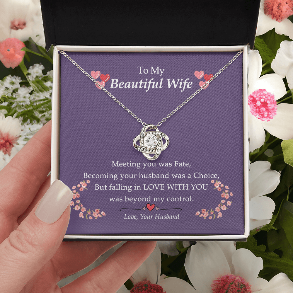To My Beautiful Wife Necklace From Husband Love With You Pendant Gift For Wife, Wife Gift Necklace, Husband To Wife Gift Love Knot Pendant Gift From Men Jewelry Gift For Women Soulmate Gift Necklace
