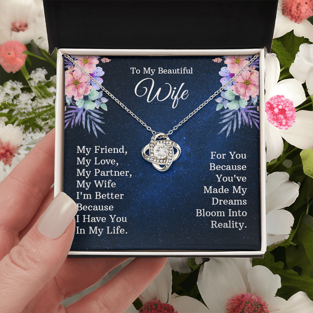 Wife Gift Necklace, To My Beautiful Wife Necklace From Husband, Wife Love Knot Necklace From Husband, Jewelry Gift For Women, My Friend Necklace, My Love Gift Necklace, My Partner Love Knot Pendant