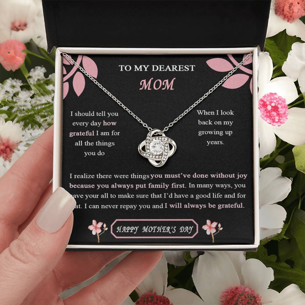 To My Dearest Mom Love Knot Necklace Gift For Mom On Mother's Day, For Women