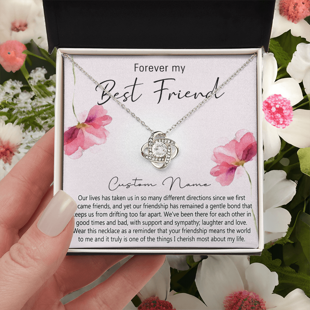 Personalized Gift Necklace For Best Friend, Thank you Necklace Gift for Friend, Best Friend Jewelry Gift Love Knot Pendant, Forever My Best Friend Love Knot Necklace Gift From Friend On Anniversary