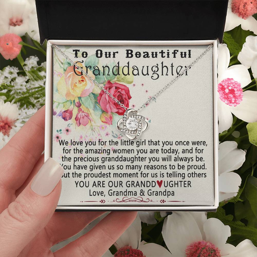 To Our Beautiful Granddaughter Necklace From Grandma And Grandpa To Granddaughter Love Knot Necklace, Gift Necklace To Granddaughtr, You Are Our Grandaughter Necklace Gift For Girls, Little Girl