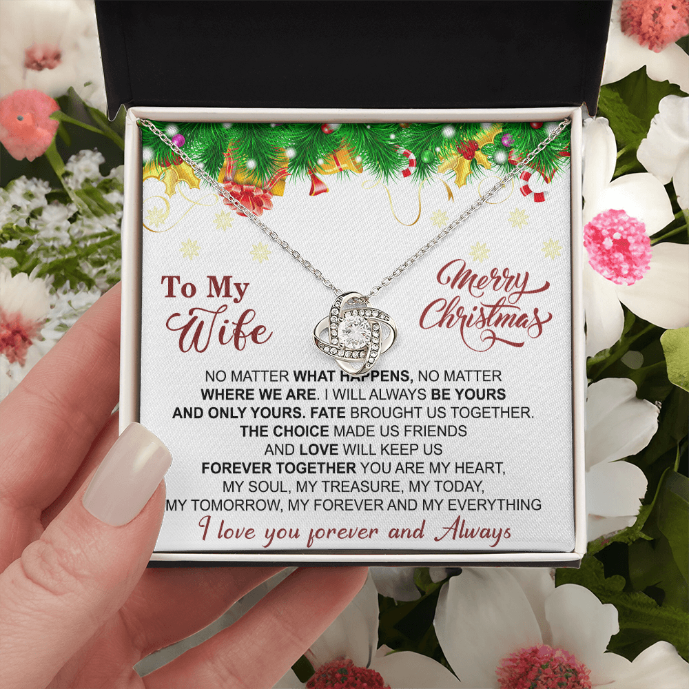 Gift Christmas Necklace For Wife, To My Wife Necklace From Husband, Love Knot Jewelry Gift For Wife, Husband To Wife Love Knot Pendant For Wife Jewelry Gift For Women Merry Christmas Necklace