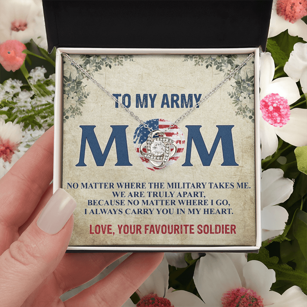 Army Mom Necklace, To My Army Mom Necklace From Daughter, Favourite Soldier Necklace Gift For Mom, Army Mom Love Knot Necklace Gift, Military Mom Gift Necklace, Soldier Mom Necklace Gift For Women