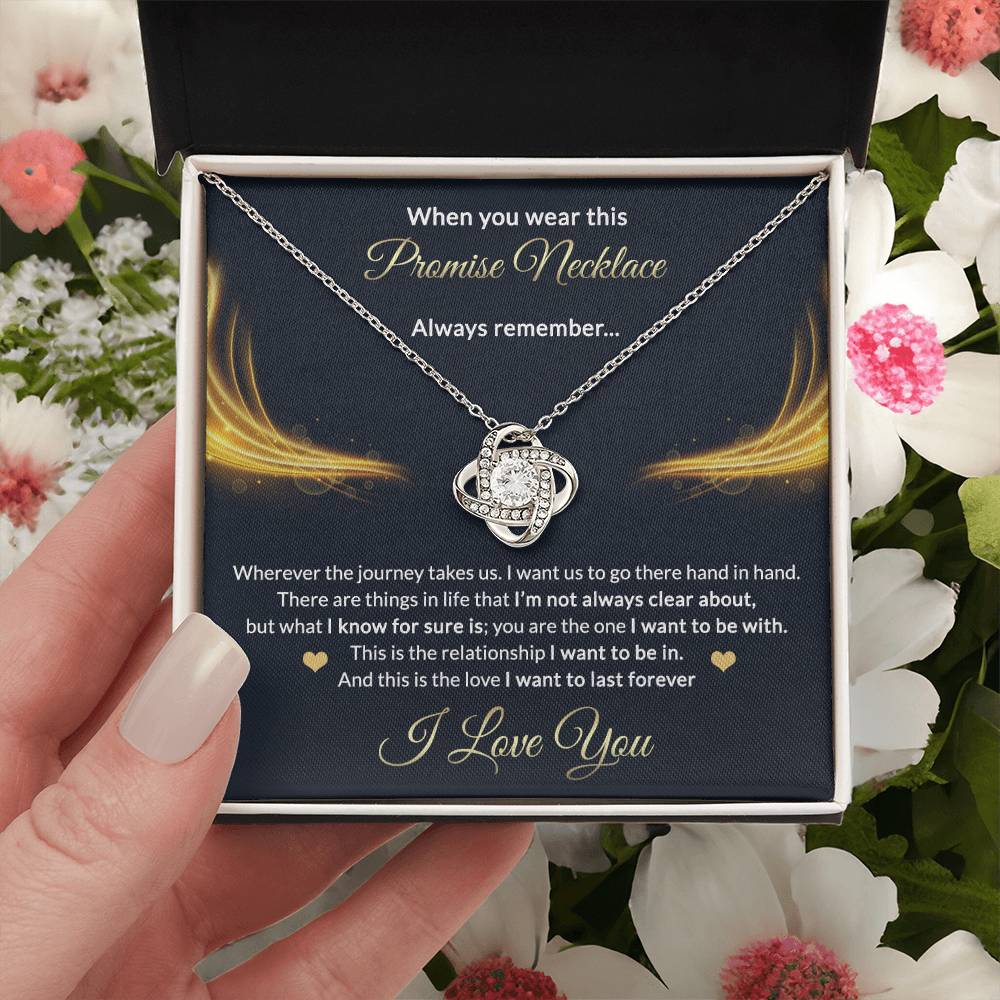 Promise Gift Necklace From Men, Jewelry Gift for Girls, Girlfriend - Promise Love Knot Necklace Gift for Women On Valentines Day, Anniversary, Long Distance Relationship Gifts Love Knot Pendant