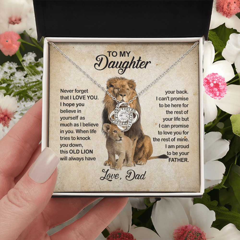 To My Daughter Love Knot Necklace with Luxury Box Gift From Dad, Daughter Lion And Father - Daughter Love Knot, Pendant Necklaces On Birthday, Christmas Jewelry Gift For Girls, Little Girl Necklace
