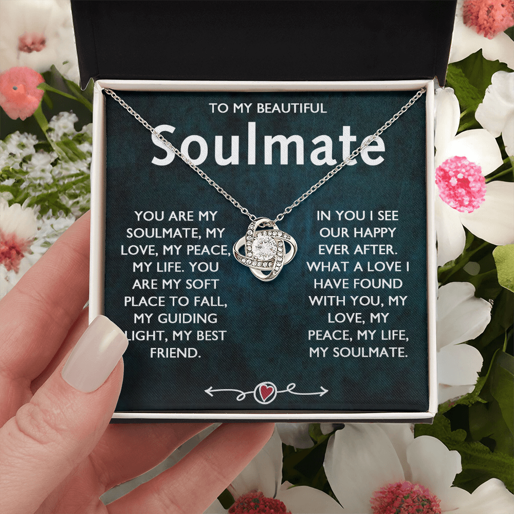 To My Beautiful Soulmate Necklace, Gift Necklace for Soulmate, Love Knot Necklace for Girlfriend, Soulmate Jewelry, Future Wife Gift Necklace, Necklace for Wife from Husband 14k White Gold