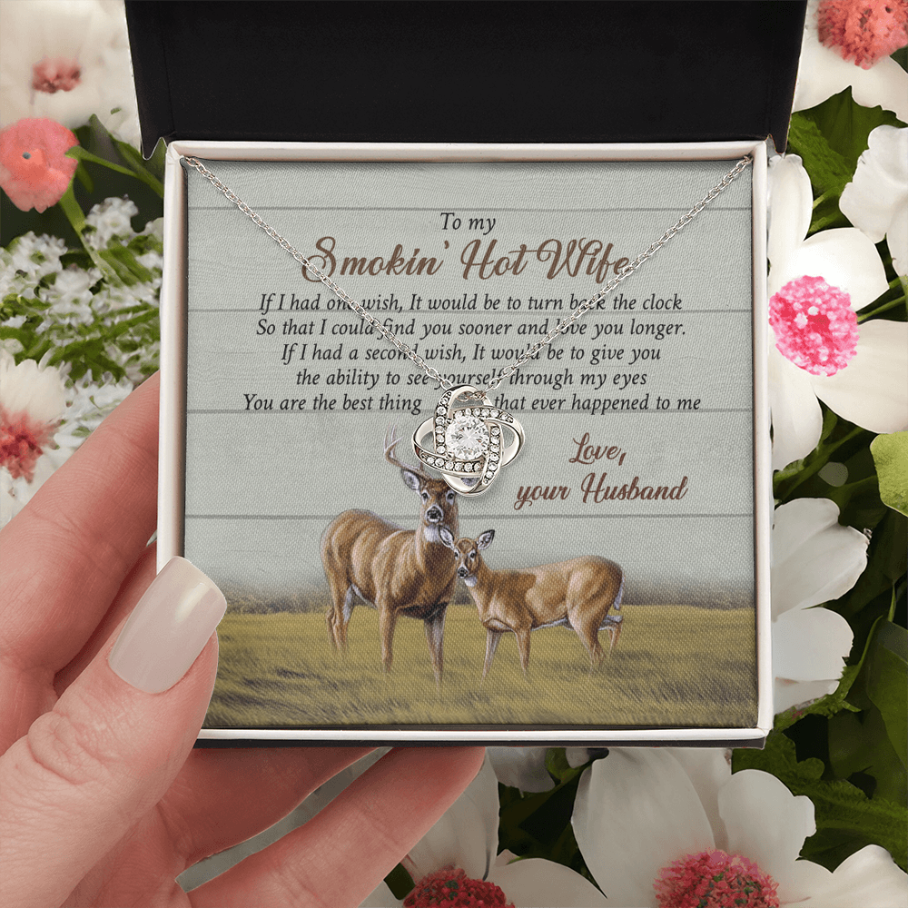 To My Smokin' Hot Wife Necklace From Husband, Love Your Husband Necklace Gift For Wife, Soulmate Gift Necklace Girlfriend Husband To Wife Love Knot Pendant Jewelry Gift For Women, Woman Necklace