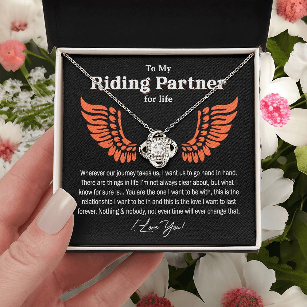 To My Riding Partner For Life Gift Necklace, Gift Necklace for Biker Woman, Motorcycle Love Knot Necklace for Girlfriend Wife Soulmate Proud Promise Future Wife Gift Engagement Gift from Men Boy Him