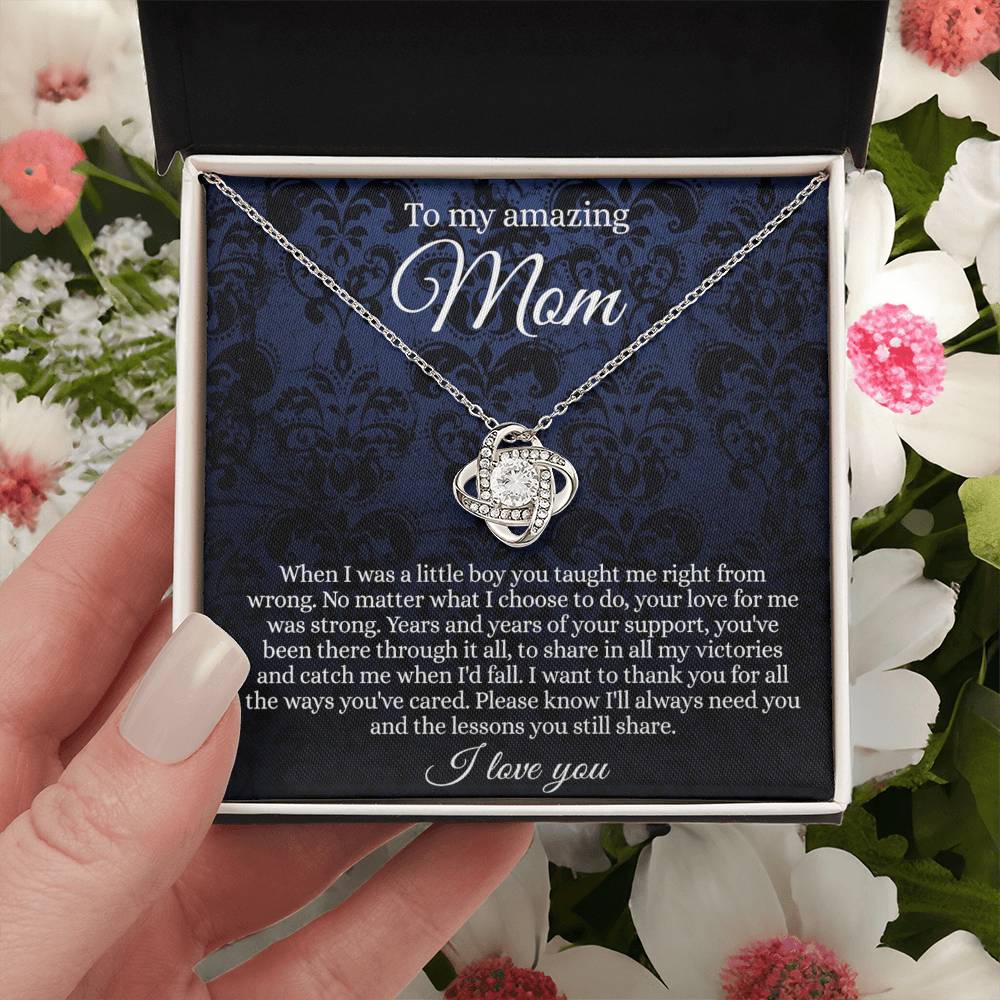 Gift Necklace for Mom, To My Amazing Mom Love Knot Necklace Card And Box, Mother’s Day Necklace Gift For Mom From Daughter, Son, Thank You Mom Gift Necklae Custom Jewelry Necklace For Mom I Love You Love Knot Necklace 6323