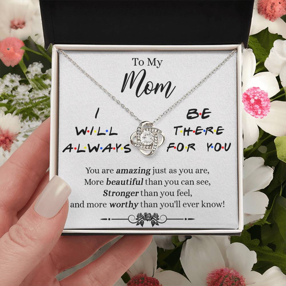 To My Mom Necklace, Mother Daughter Gift Necklace, To My Mom Love Knot Necklace, I Will Always Necklace Gift For Mom, Mothers Day Necklace Gift From Daughter Or Son, Jewelry Message Card Gift Box Love Knot Necklace 6323