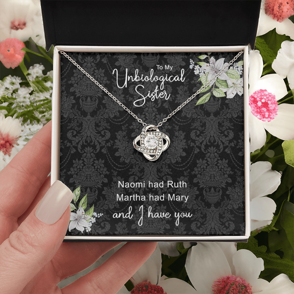 To My Unbiological Sister Love Knot Necklace From Sister, Bonus Sister Gift Necklace, Sister-in-Law Gift Pendant, Love Knot Jewelry For Unbiological Sister, Step Sister Soul Sister Martha Had Mary