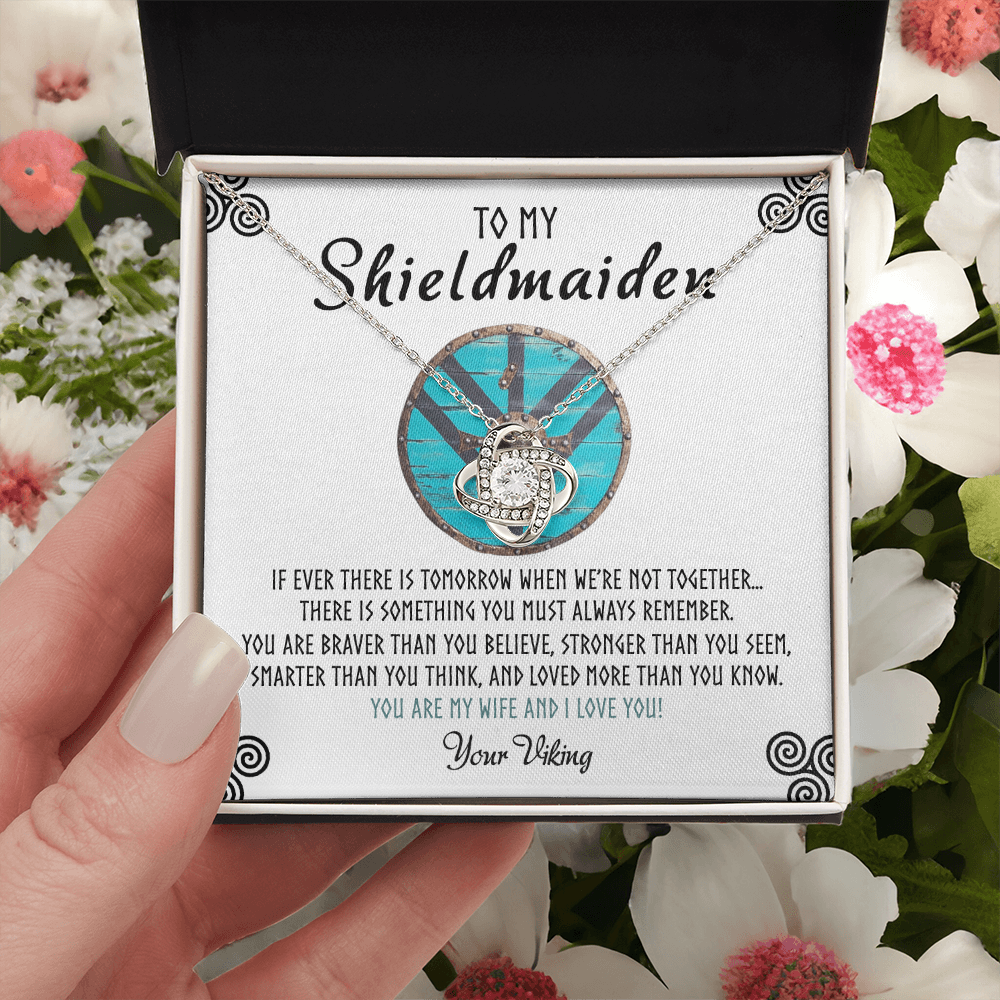 Shieldmaiden Necklace From Your Viking, Love Knot Pendant Gift From Wife, Fiancee, To My Shiedmaiden Love Knot Necklace Gift Jewelry For Women Pendant Female, You Are My Wife And I Love You Necklace