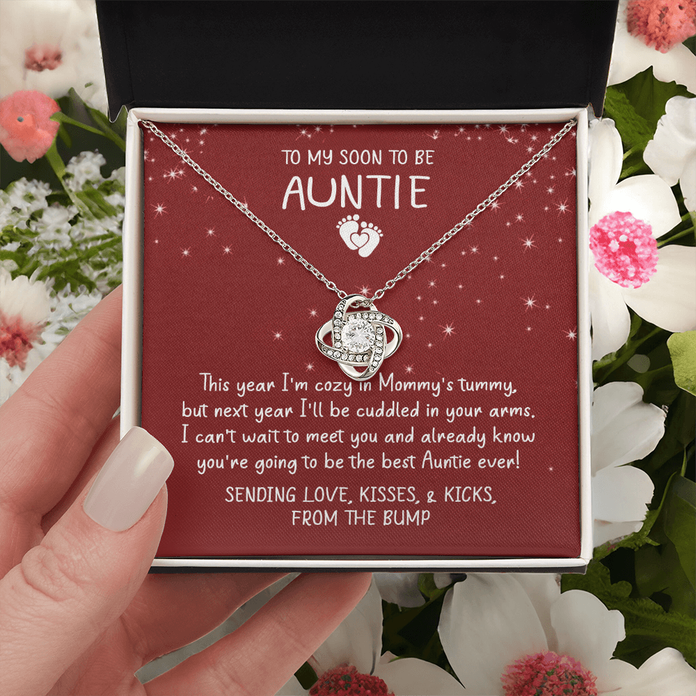 Auntie Pregnancy Announcement Gift Necklace, Christmas Necklace From Bump To Aunt-to-be, To My Soon To Be Auntie Love Knot Necklace, Gift from The Bump, Soon To Be Aunt Gift, Jewelry For Women