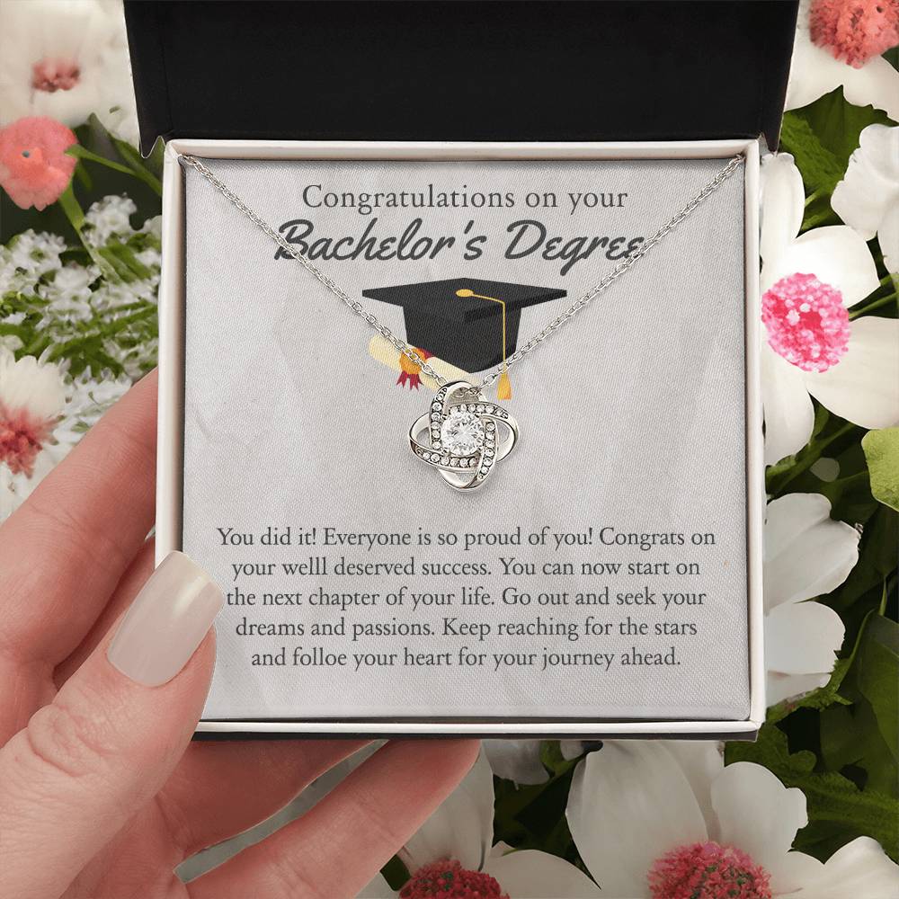 Bachelor's Degree Graduation Gift Necklace, BS Graduate Student Jewelry Gift For Her, Thoughtful Message Card And Box Necklace Gift On PhD Graduation Gift Graduating Class of 2025 Graduation Gift Love Knot Necklace 6323