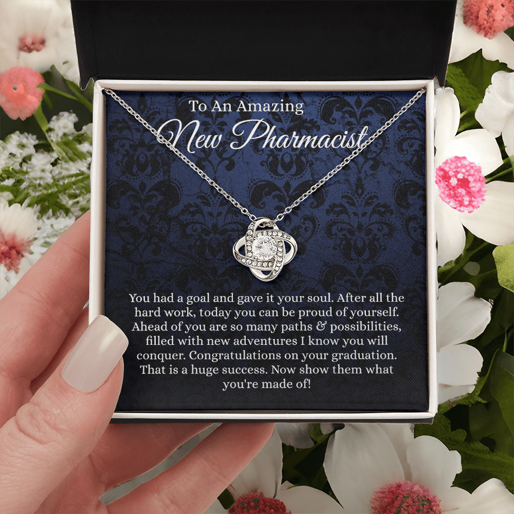 To An Amazing Pharmacist Love Knot Necklace From Mom, Pharmacist Graduation Gift Necklace, Grad Gift Knot Pendant For New Pharmacist, Graduation Jewelry Gift For Her, Girl, PharmD, Doctorate Gift