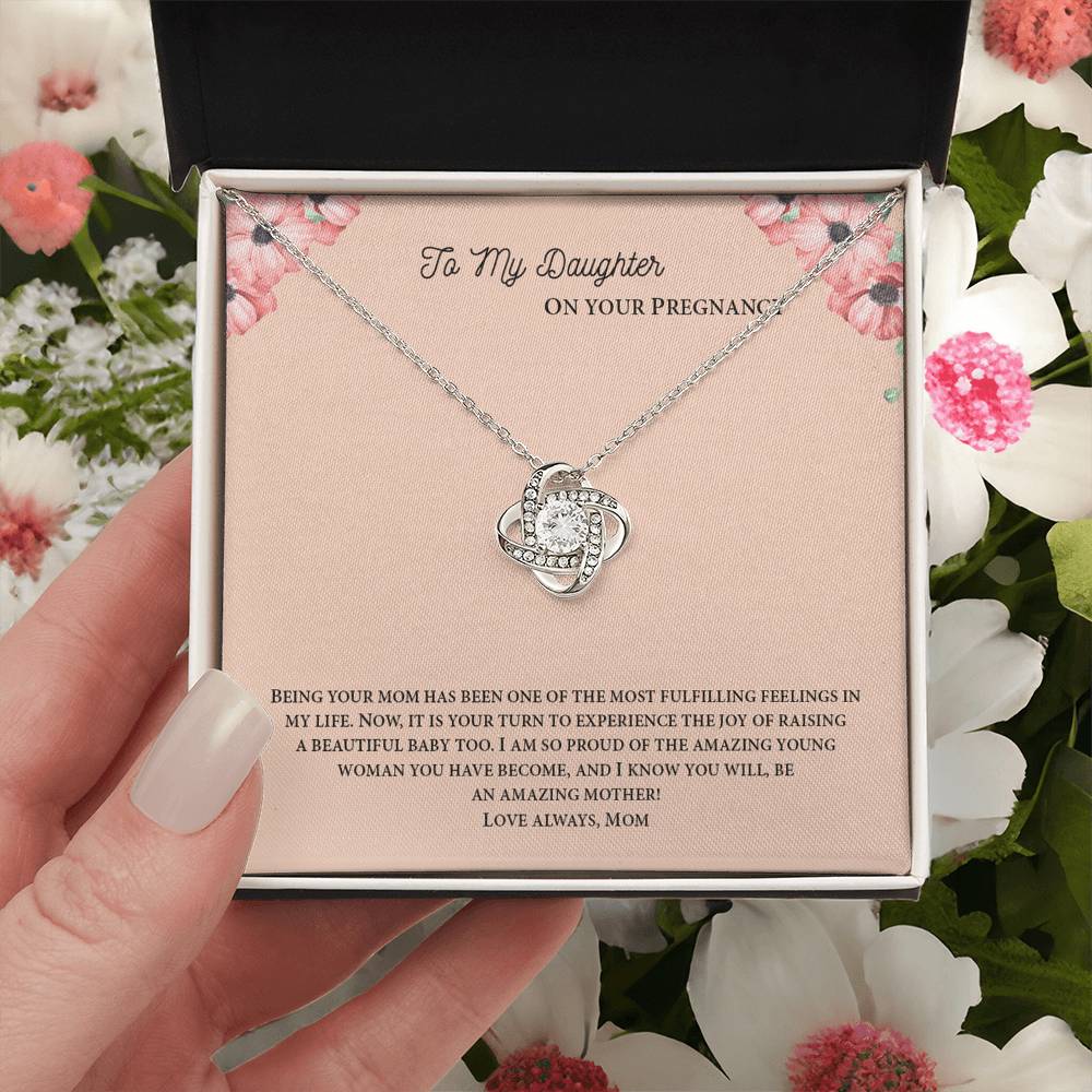 To My Daughter On Your Pregnancy Love Knot Necklace From Mom, Pregnancy Daughter Gift Necklace, Mother To Daughter Pendant Gift From Mom, Little Girl Necklace Love Knot Jewelry Gift For Girls
