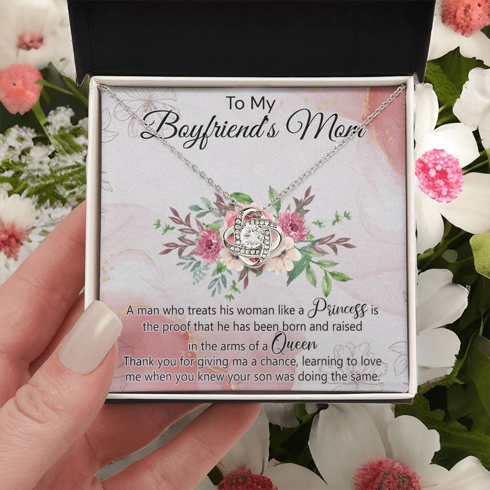 To My Boyfriend's Mom Necklace From Girlfriend, Boyfriends Mom Gift Necklace, Mothers Day Necklace For Boyfriends Mom From Girlfriend, Boyfriends Mom Love Knot Necklace On Mothers Day, Anniversary