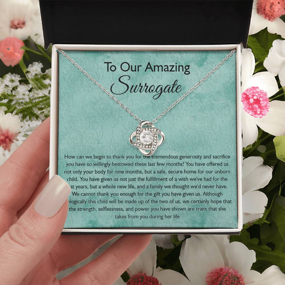 Surrogate Gift Necklace, Surrogate Thank You Gift Love Knot Pendant, Surrogate Appreciation Gift, Surrogate Love Knot Necklace, Surrogate Pregnancy Gift, Love Knot Necklace Message Card And Box Gift