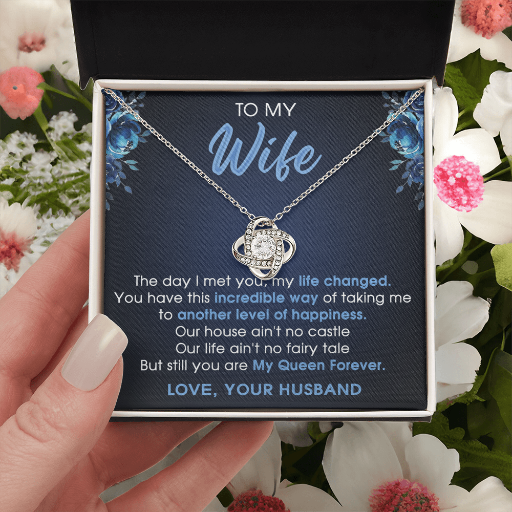 To My Wife Necklace From Husband Pendant Gift For Wife, Wife Gift Necklace, Husband To Wife Gift Love Knot Pendant From Men Jewelry Gift For Women, Soulmate Gift Necklace My Queen Forever Necklace
