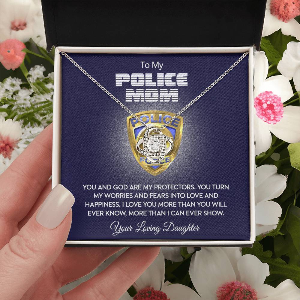 Police Mom Necklace, To My Police Mom Necklace From Daughter Necklace Gift For Mom And God Are My Protectors Happy Mother's Day Necklace Gift For Police Mom Love Knot Necklace Jewelry Gift For Women