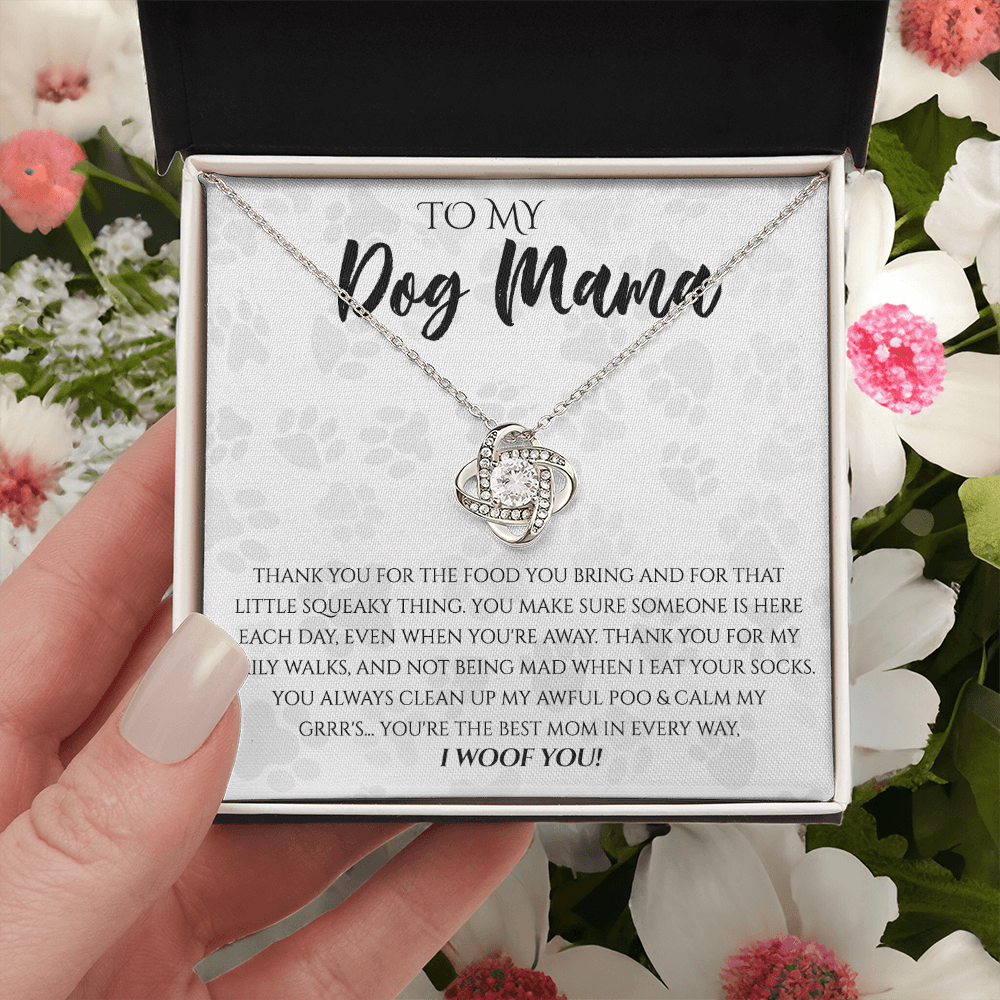 Dog Mama Necklace, To My Dog Mama Love Knot Necklace From Daughter, Son To Dog Mom Gift Necklace, Dog Mom Jewelry Gift For Women Dog Lover Necklace Mothers Card For Dog Mom Puppy Mom Gift Pendant