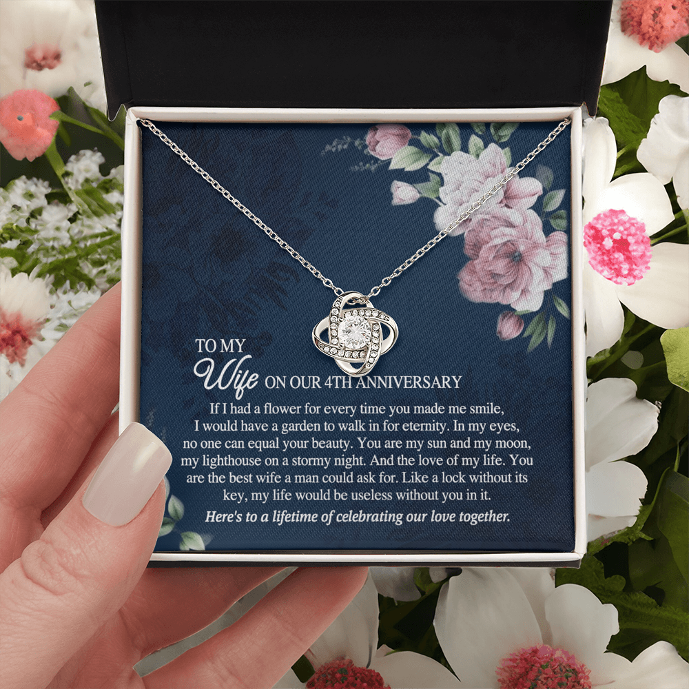 4th Anniversary Necklace Gift For Wife, 4TH Necklace Gift For Wife, Anniversary Necklace Gift For Wife, Soulmate Gift Necklace, To My Wife On Our 4th Anniversary Love Knot Necklace From Husband