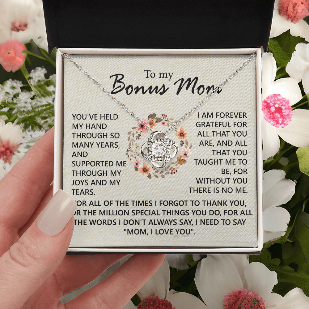 To My Bonus Mom Necklace From Bonus Son, Jewelry For Mom, Mother And Son Gift Necklace, Bonus Mom Love Knot Necklace Gift On Mother's Day, Anniversary, Birthday Gift, I Love You Necklace For Her