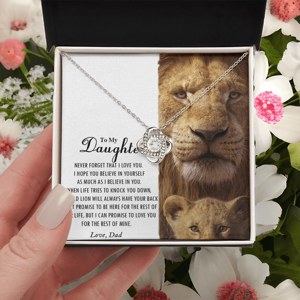 Love Knot Gifts to My Daughter This Old Lion Will Always Have Your Back Necklace For To My Daughter Necklace From Dad - Father And Daughter Gifts Jewelry Gift For Girls, Little Girl Necklace