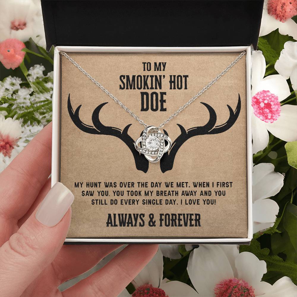 To My Smokin Hot Doe Necklace From Husband, Man, Smokin Hot Doe Gift Necklace For Wife Girlfriend Soulmate Necklace for Wife, Love Knot Pendant Smokin Hot Doe Gift Necklace, Jewelry Gift For Women